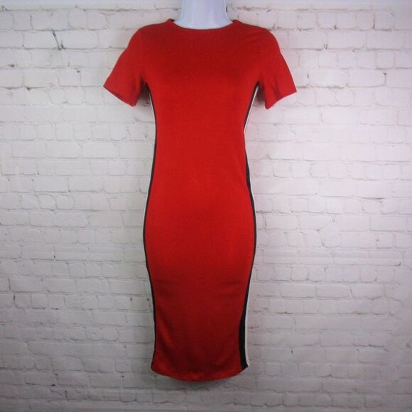 NWT Bershka Red Racer Stripe Short Sleeve Bodycon Dress - Picture 1 of 5